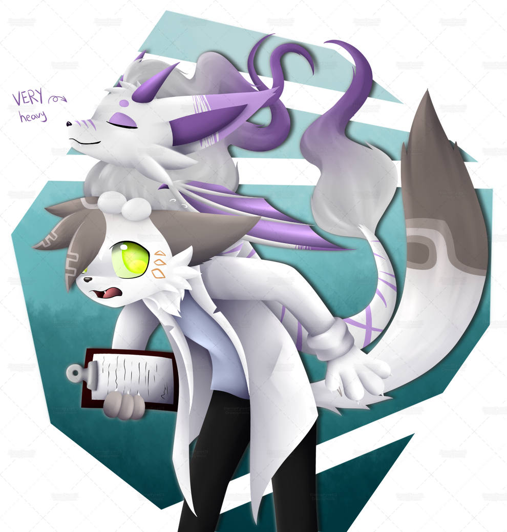 An anthro cat with a zorua perched on his back